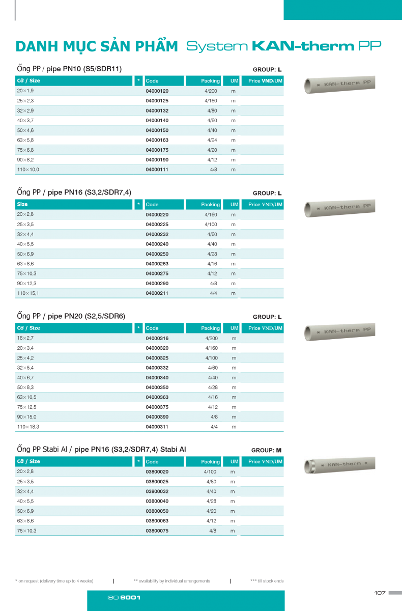 Bảng báo giá ống nhựa PPR KAN-therm® - Made in EU