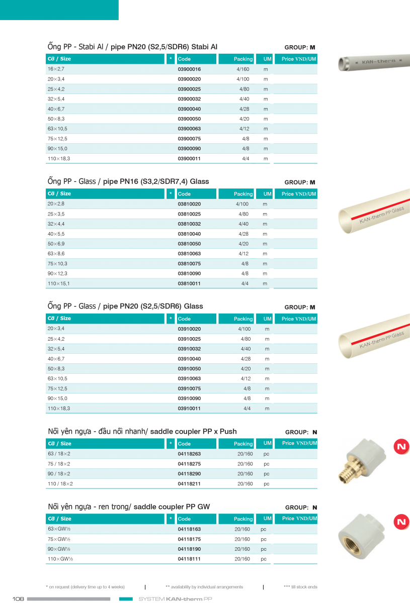 Bảng báo giá ống nhựa PPR KAN-therm® - Made in EU